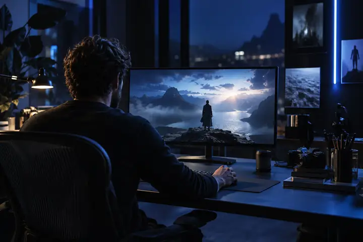 Creative developer working at a computer